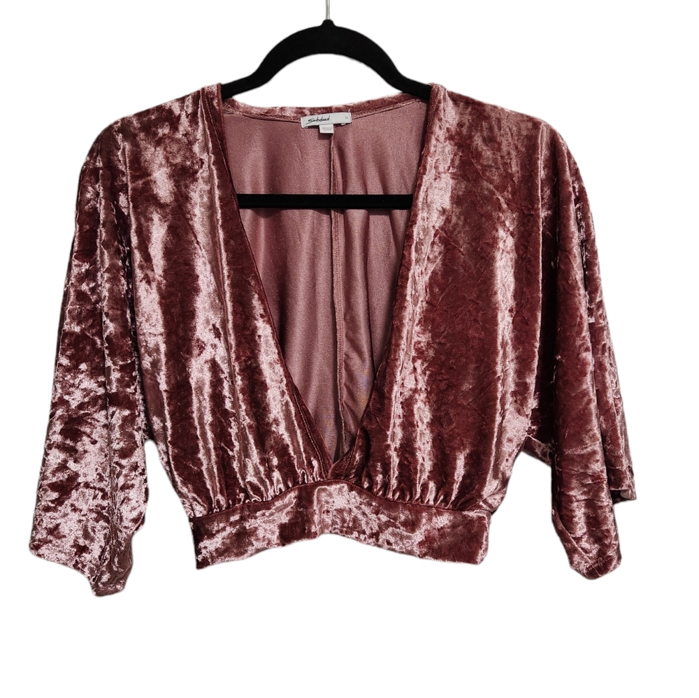 Subdued Mauve Raspberry Crushed Velvet Crop Top S… - image 1